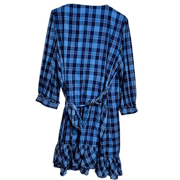 Draper James Women's Reba Wrap Dress Size 6-8 Blue Plaid Preppy Academia Classic - Picture 2 of 3
